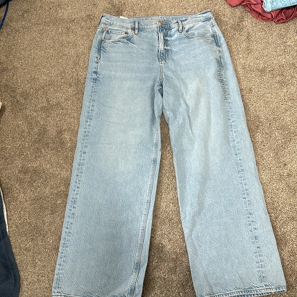 Light blue, straight leg jeans from American Eagle. Size 14